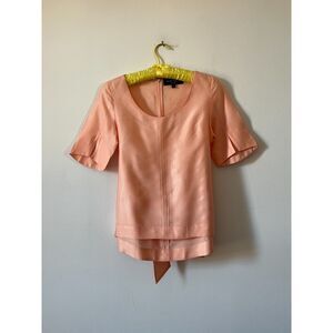Peach Pink Back Tie Structured Short Sleeve Blouse Hilton Hollis 2010s XS